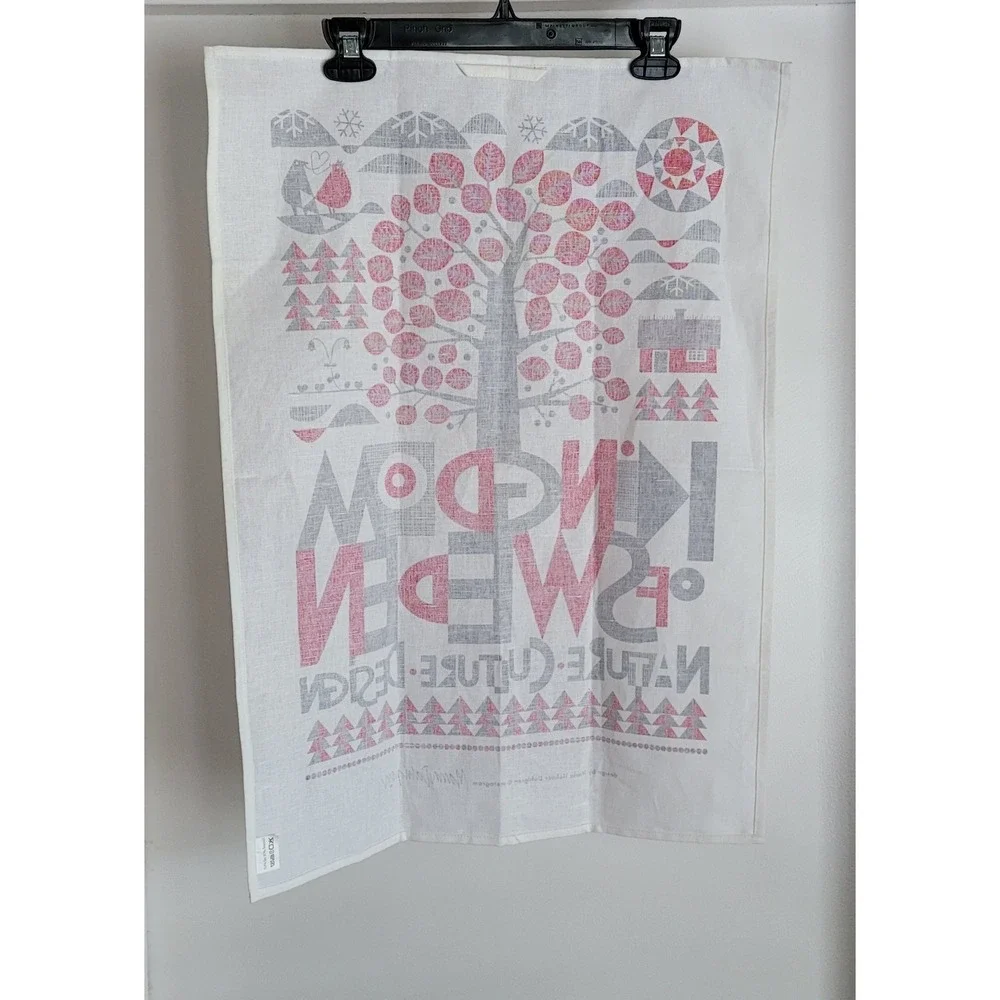 NWoT Maria Dahlgren Kingdom of Sweden Tea Towel White Red Black Linen Cotton